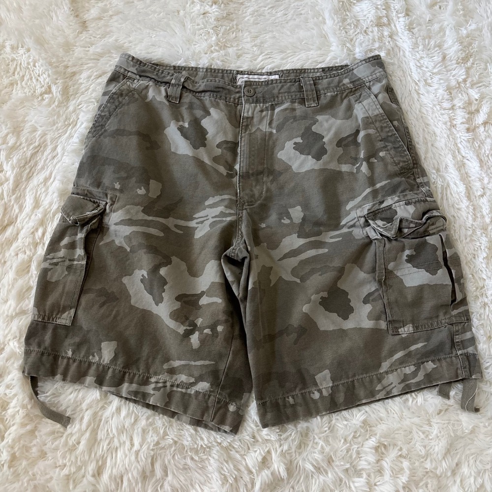 Urban Pipeline Mens Camo Cargo Shorts Size 38 Green Camouflage Cotton Relaxed